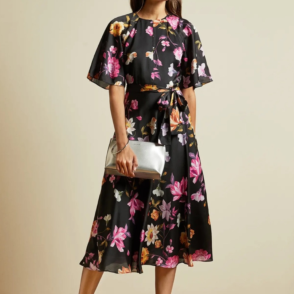 Ted Baker London Ossiee Rhubarb midi tea dress size 1